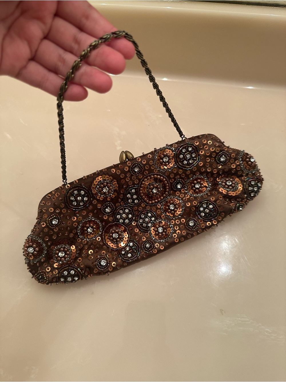 Vintage Brown and Gold Beaded Evening Clutch